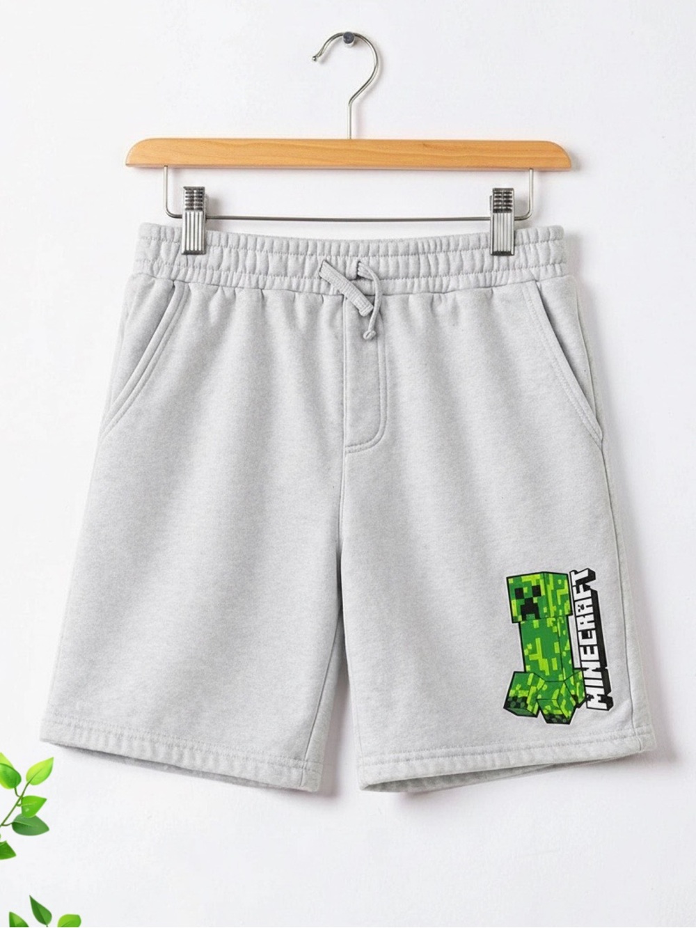 Minecraft Creeper Fleece Shorts XL 14/16 Gray Pull-On Lounge Shorts Boys